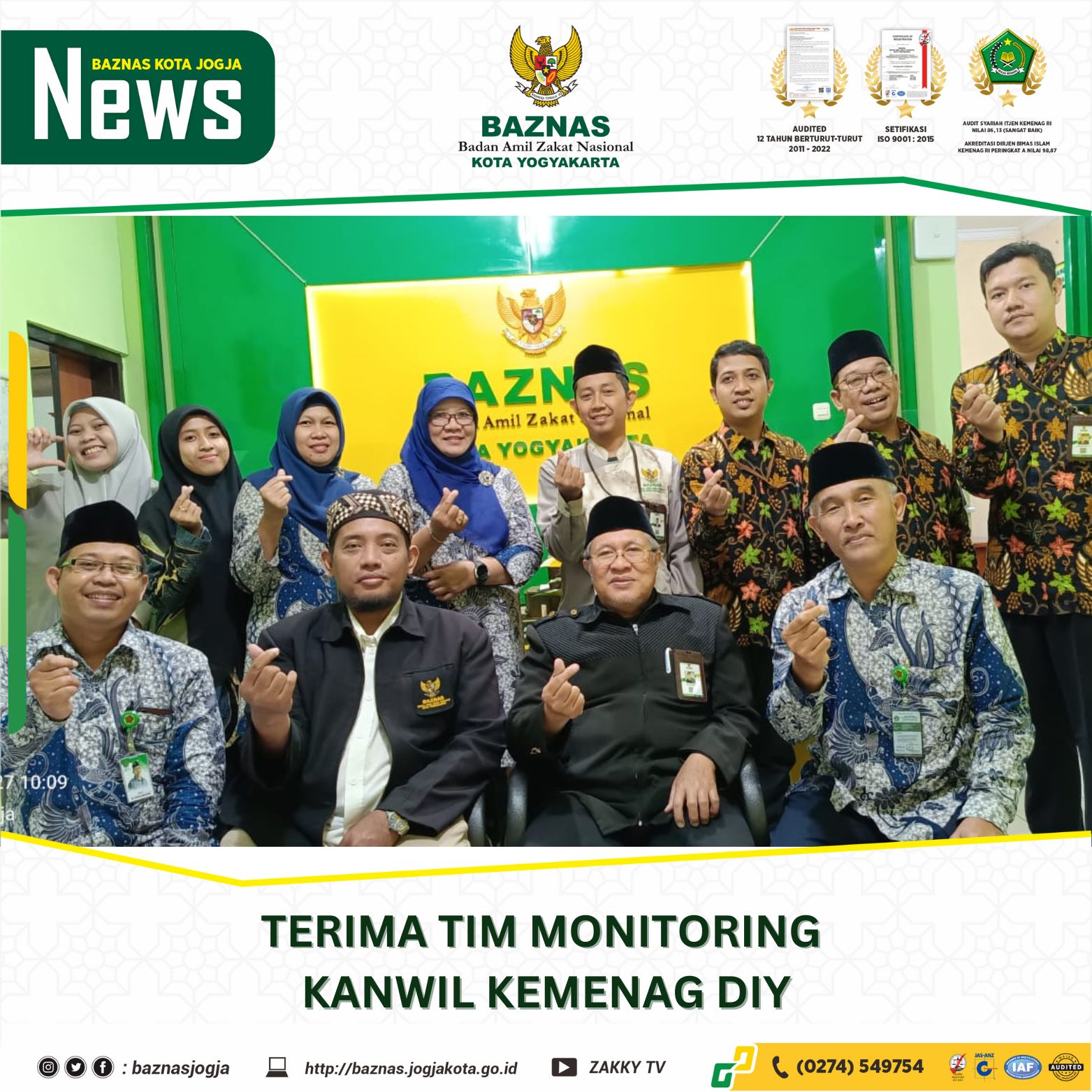 BAZNAS KOTA YOGYAKARTA TERIMA TIM MONITORING KANWIL KEMENAG DIY