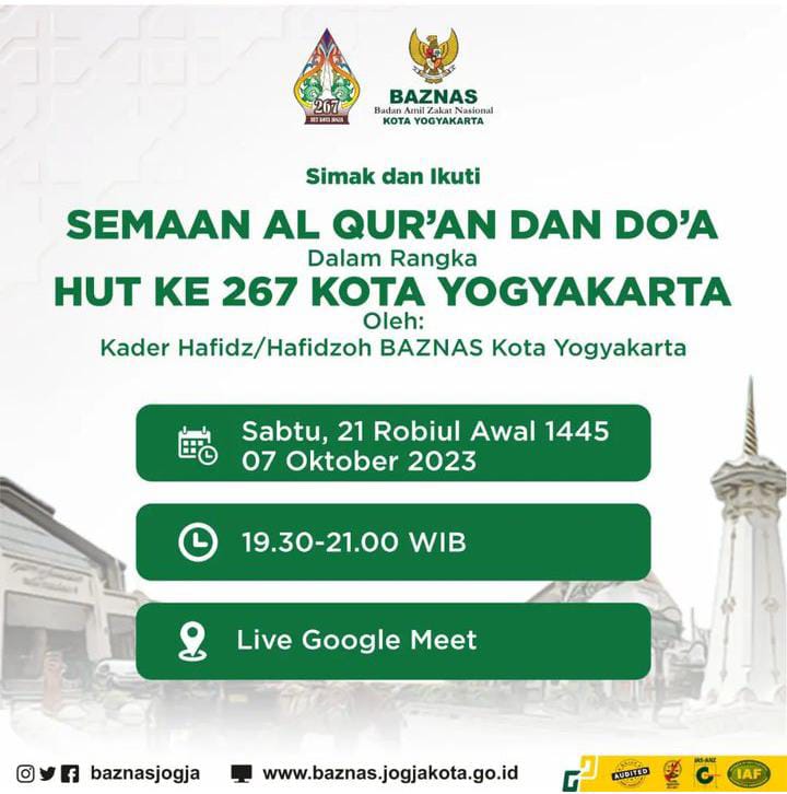 SEMAAN AL  QURAN BAZNAS KOTA YOGYAKARTA DALAM RANGKA HUT  KE 267 KOTA YOGYAKARTA