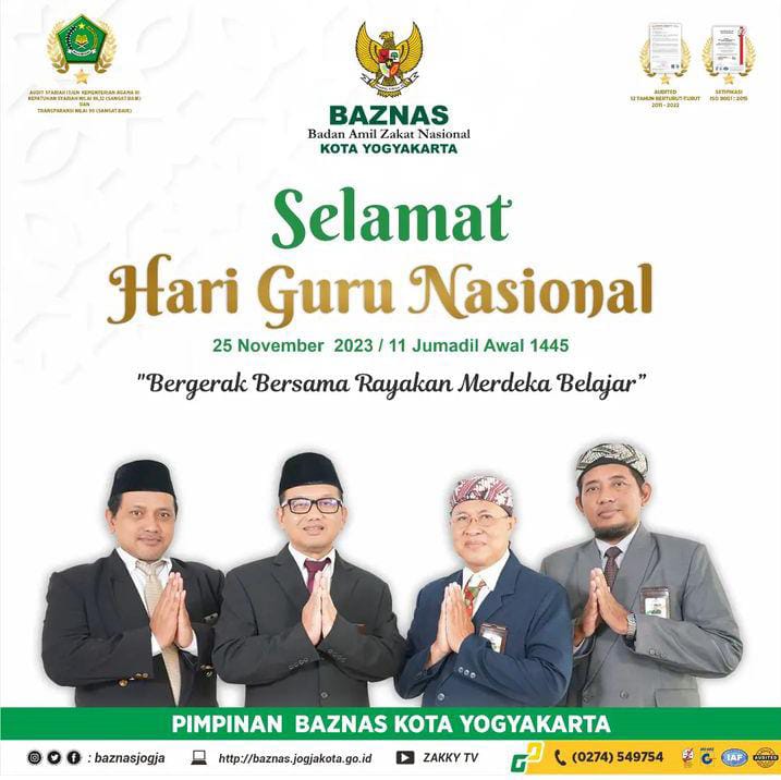 BADAN AMIL ZAKAT NASIONAL (BAZNAS) KOTA YOGYAKARTA MENGUCAPKAN SELAMAT HARI GURU NASIONAL