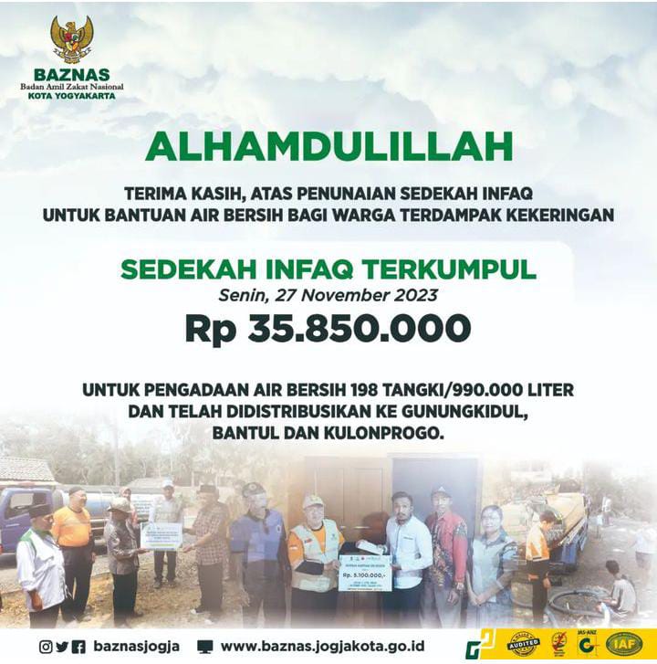 TERIMAKASIH  ATAS PENUNAIAN SEDEKAH INFAQ UNTUK BANTUAN AIR BERSIH  BAGI WARGA TERDAMPAK KEKERINGAN