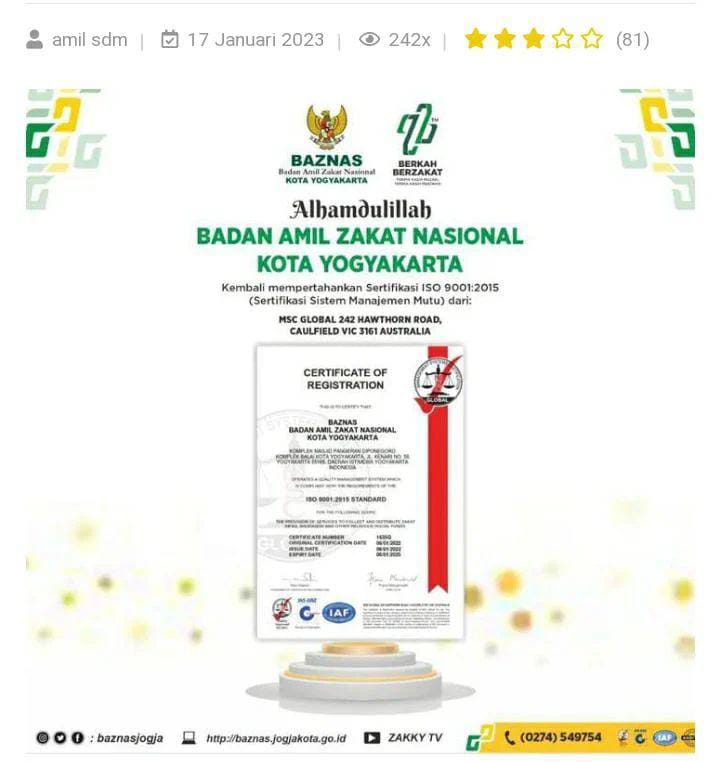 BAZNAS KOTA YOGYAKARTA LAKUKAN TAHAPAN AUDIT ISO 9001:2015