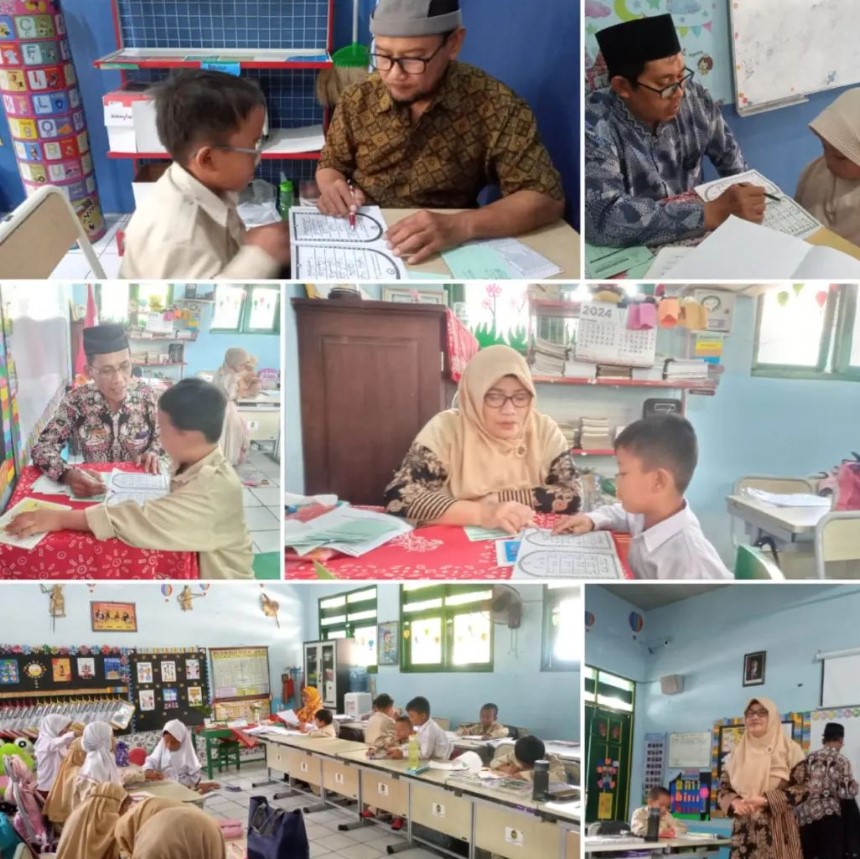 Khusuk dan khidmat ananda sholeh sholehah siswa SD Negeri Tahunan Yogyakarta, mengikuti belajar membaca Al Qur'an metode Iqra