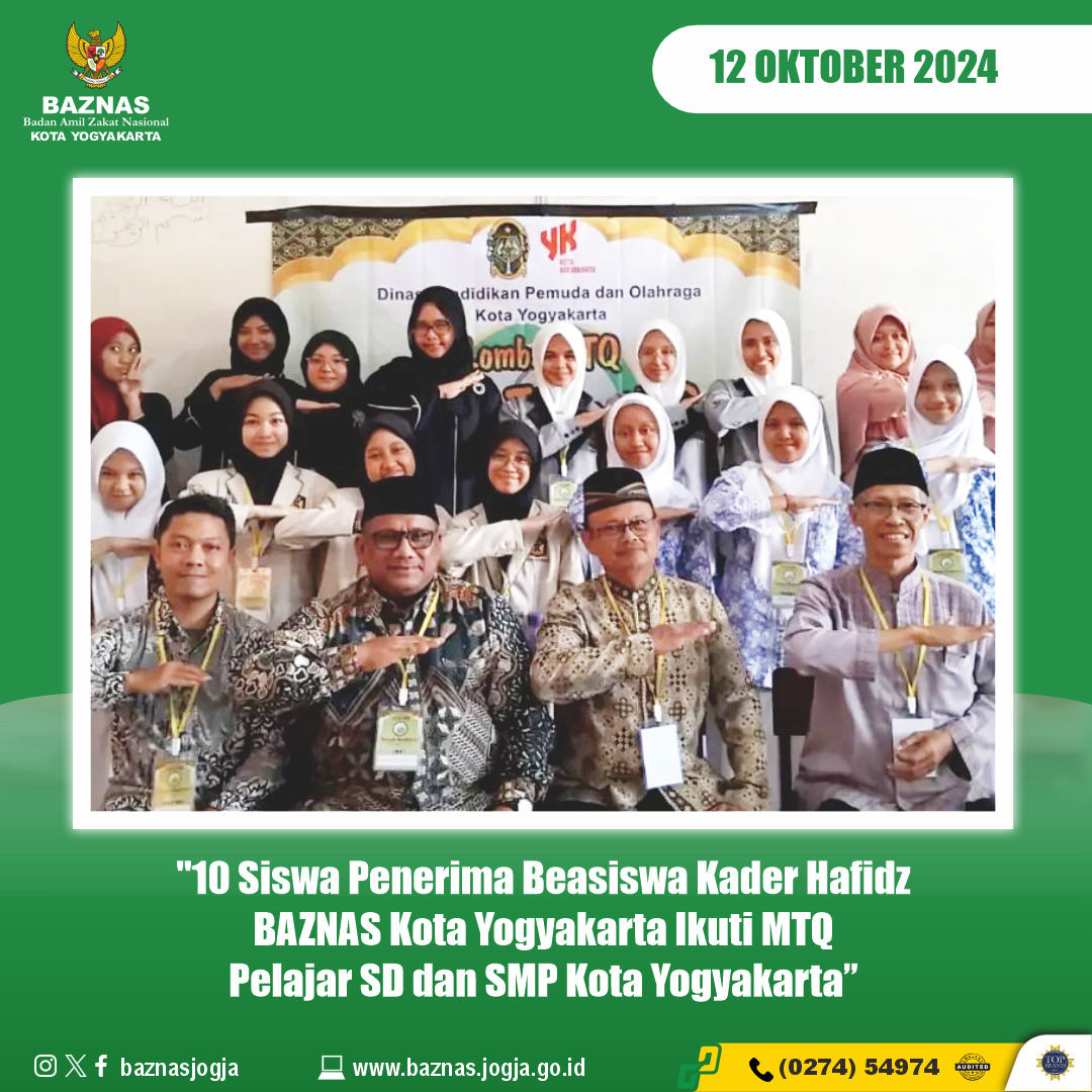 10 Siswa Penerima Beasiswa Kader Hafidz BAZNAS Kota Yogyakarta Ikuti MTQ Pelajar SD dan SMP Kota Yogyakarta