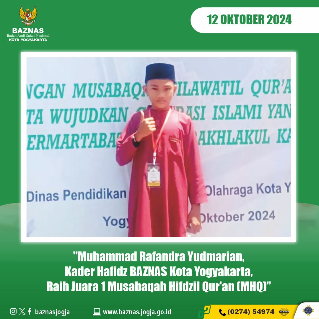 Muhammad Rafandra Yudmarian, Kader Hafidz BAZNAS Kota Yogyakarta, Raih Juara 1 Musabaqah Hifdzil Qur'an (MHQ)