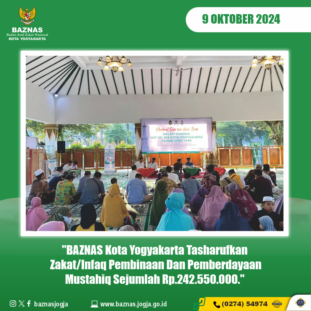 BAZNAS Kota Yogyakarta Tasharufkan Zakat/Infaq Pembinaan Dan Pemberdayaan Mustahiq Sejumlah Rp.242.550.000