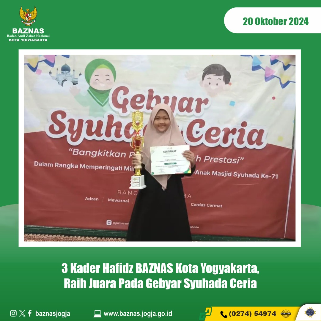 3 Kader Hafidz BAZNAS Kota Yogyakarta, Raih Juara Pada Gebyar Syuhada Ceria