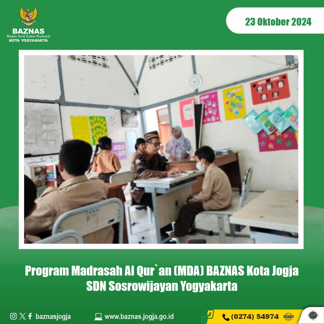 Kegiatan Madrasah Diniyah Al-qur'an (MDA) di SD Negeri Sosrowijayan: Meningkatkan Kualitas Pendidikan Agama dengan Dukungan BAZNAS Kota Yogyakarta