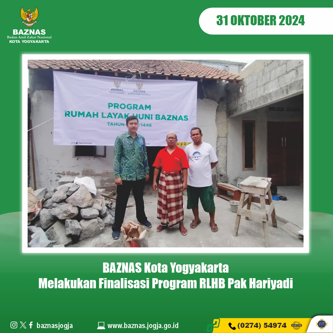 BAZNAS Kota Yogyakarta Melakukan Monitoring Pembangunan RLHB  Pak Hariyadi di Sudagaran