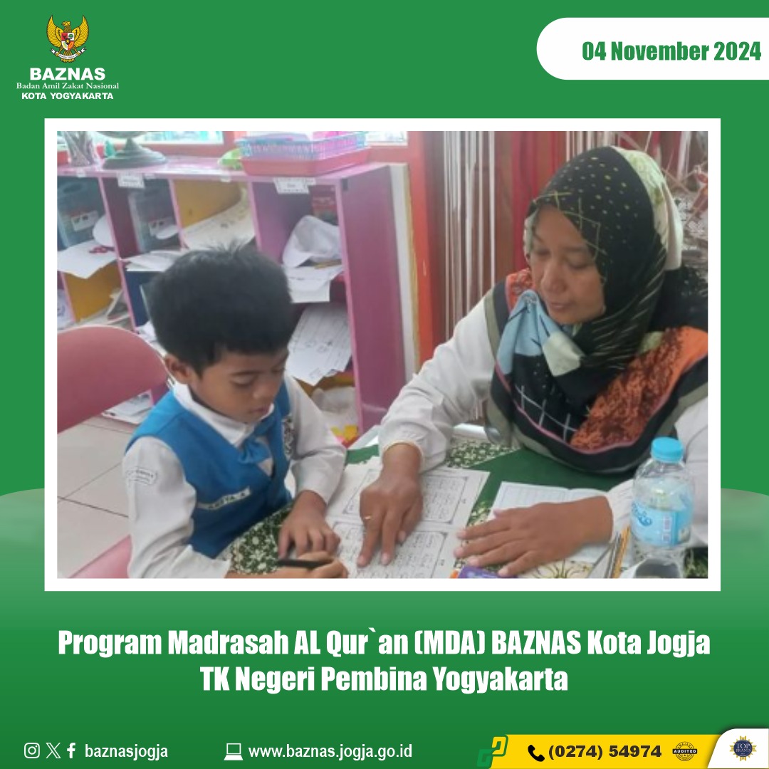 Kegiatan MDA BAZNAS Kota Yogyakarta : TK Pembina Yogyakarta Belajar Al-Qur'an dengan Khusyuk