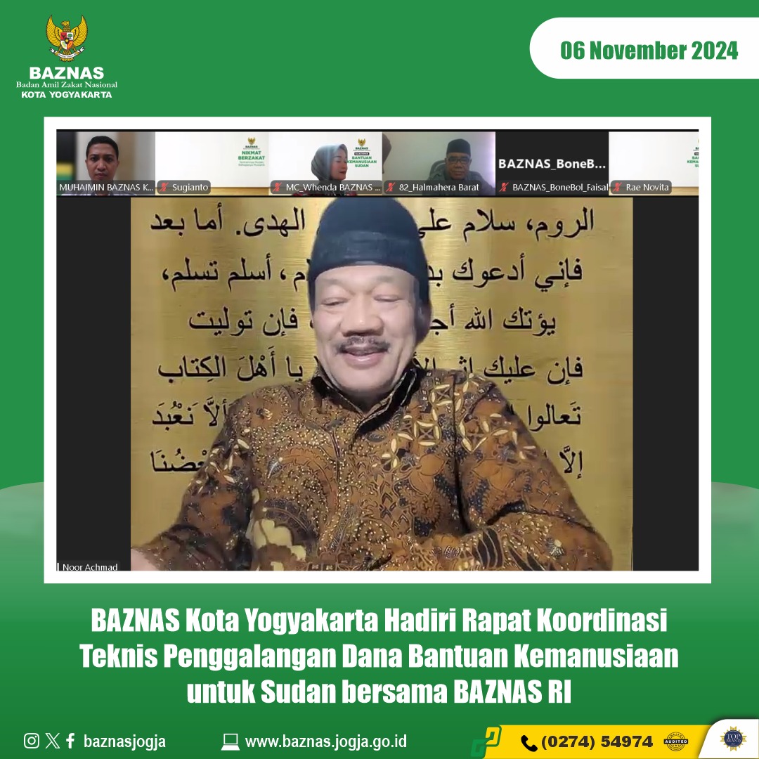 BAZNAS Kota Yogyakarta Hadiri Rapat Koordinasi Teknis Penggalangan Dana Bantuan Kemanusiaan untuk Sudan bersama BAZNAS RI