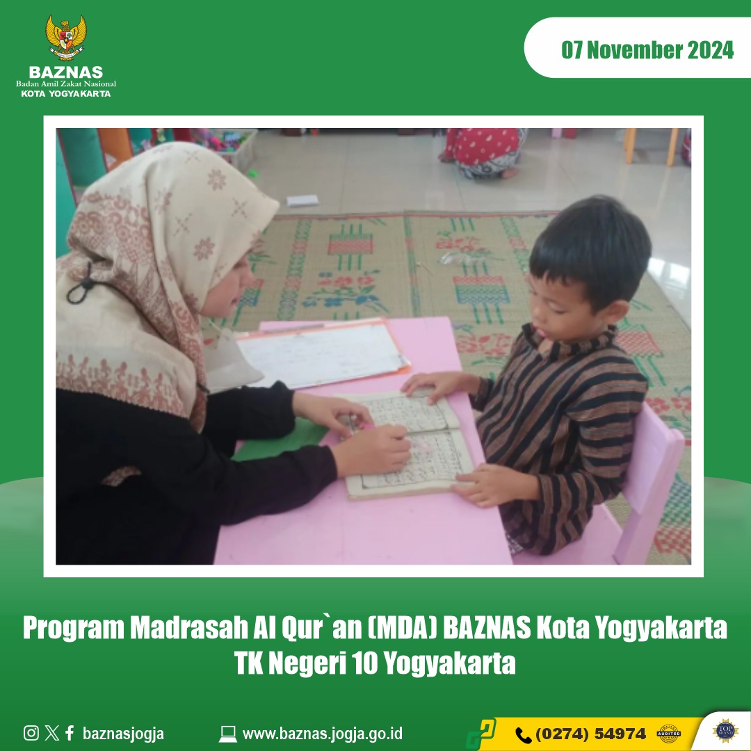 Madrasah Al-Qur'an BAZNAS Kota Yogyakarta Beri Pelatihan Baca Al-Qur'an di TK Negeri 2 Yogyakarta