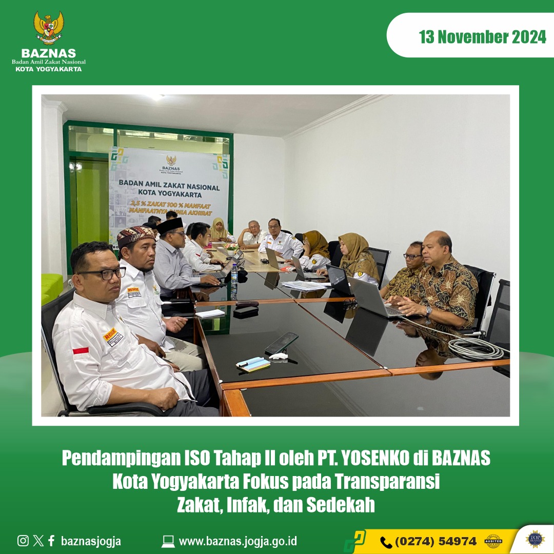 Pendampingan ISO Tahap II oleh PT. YOSENKO di BAZNAS Kota Yogyakarta Fokus pada Transparansi Zakat, Infak, dan Sedekah