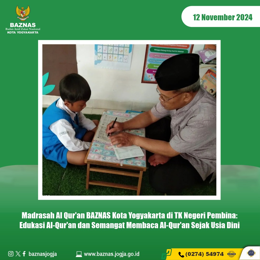 Madrasah Al Qur'an BAZNAS Kota Yogyakarta di TK Negeri Pembina: Edukasi Al-Qur'an dan Semangat Membaca Al-Qur'an Sejak Usia Dini