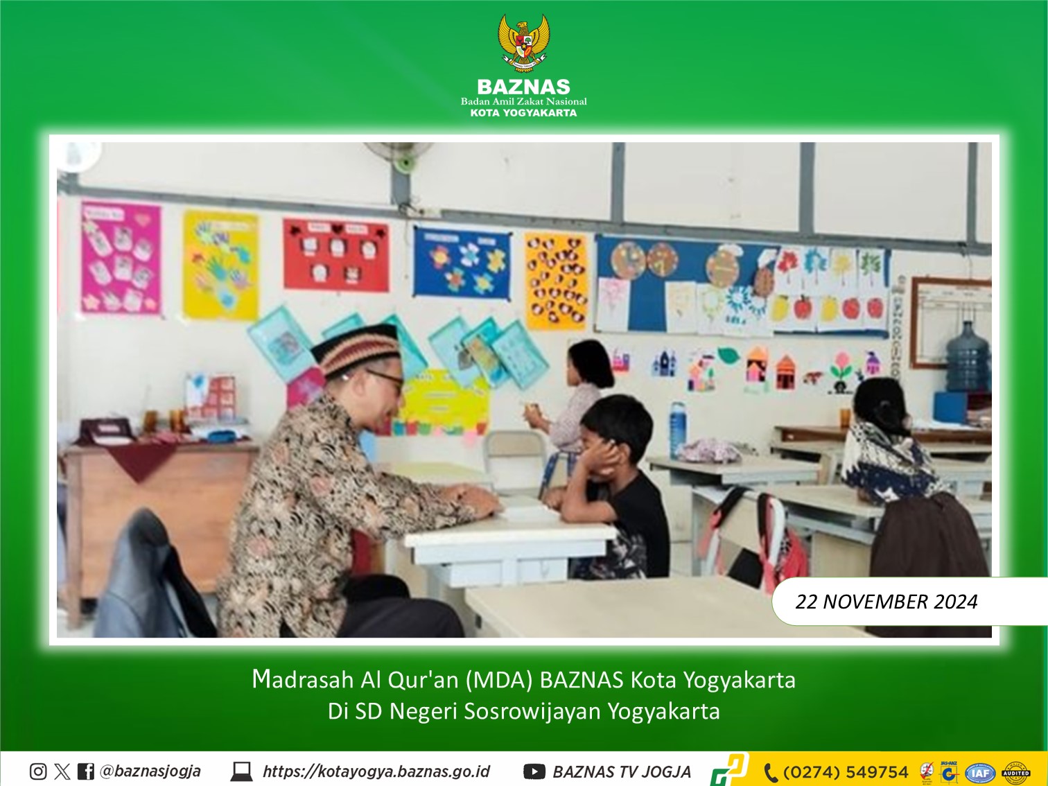 BAZNAS Kota Yogyakarta Bangun Generasi Qur'ani Melalui Program Madrasah Al-Qur'an (MDA) di SD Negeri Sosrowijayan