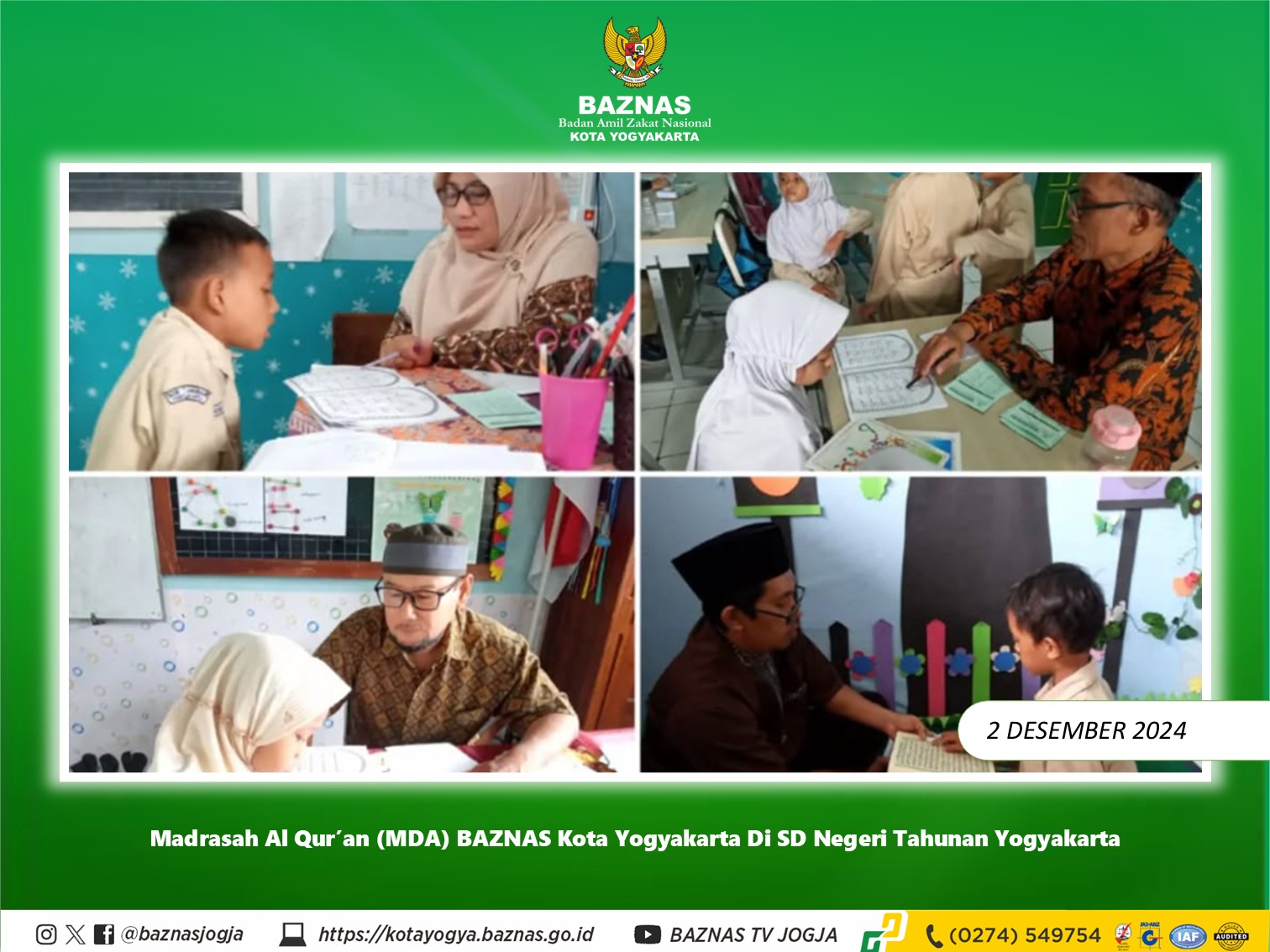 Madrasah Al Quran BAZNAS Kota Yogyakarta Hadir di SD Negeri Tahunan Wujudkan Generasi Qurani