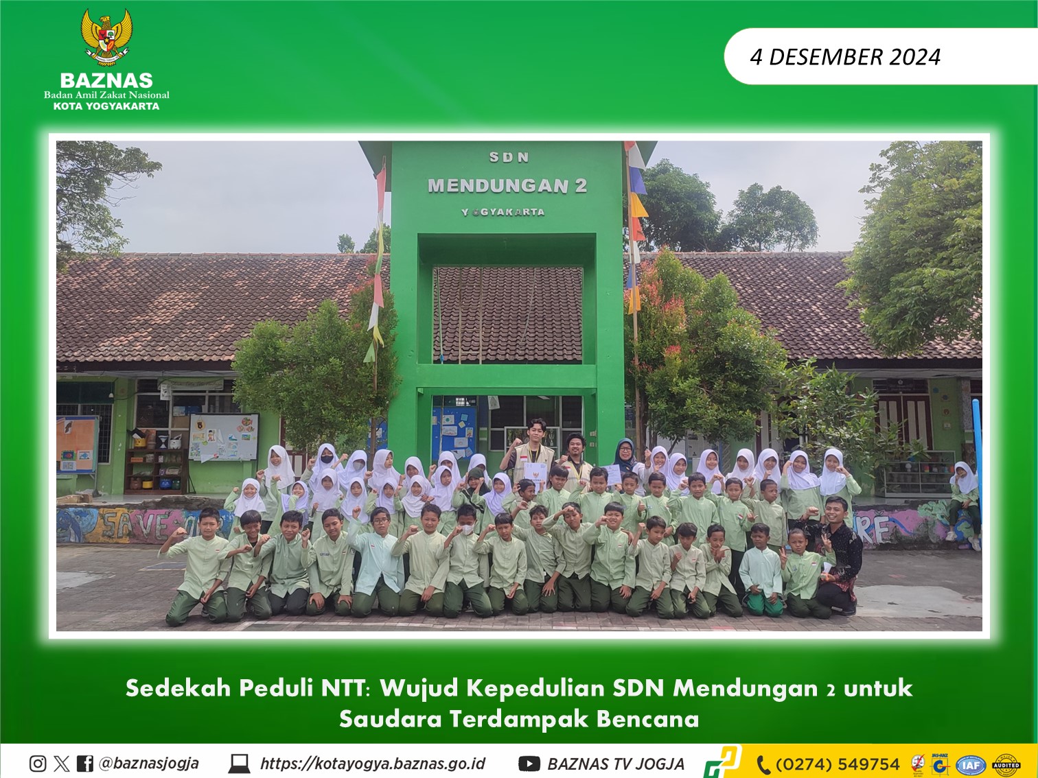 SDN Mendungan 2 Serahkan Sedekah Peduli NTT melalui BAZNAS Kota Yogyakarta