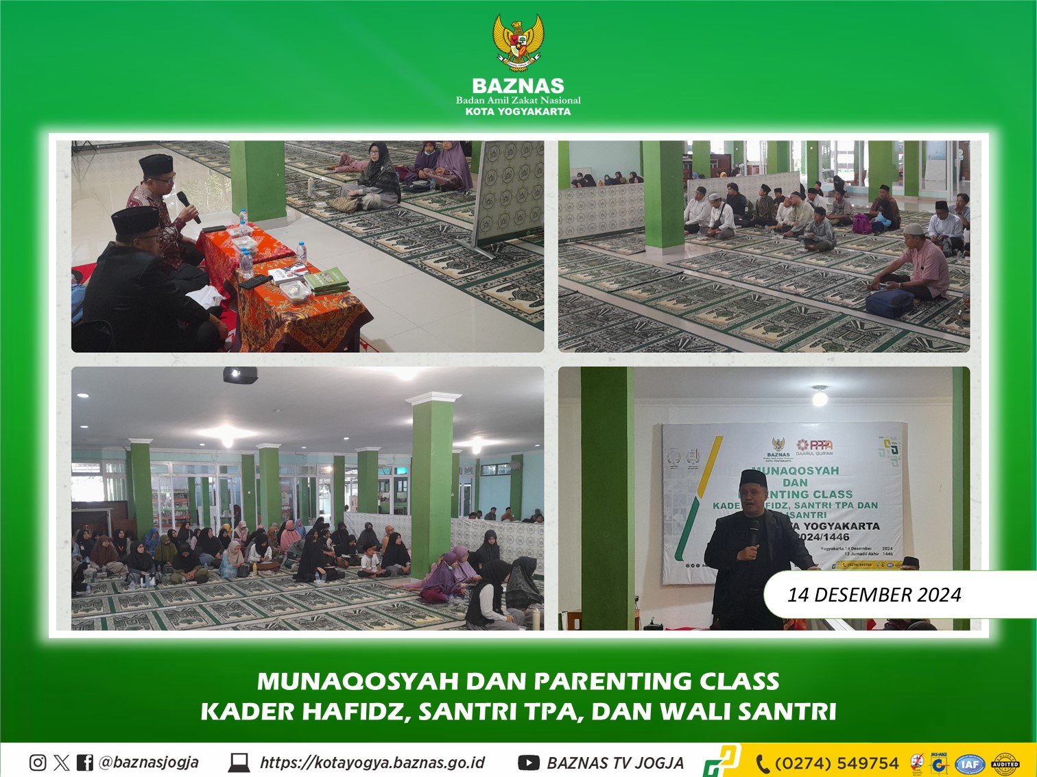 Munaqosyah dan Parenting Class Kader Hafidz BAZNAS Kota Yogyakarta Tahun 2024/1446 Sukses Digelar