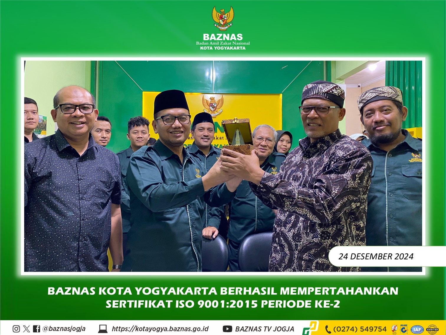 Komitmen Jaga Mutu Manajemen, BAZNAS Kota Yogyakarta Lakukan Resertifikasi ISO 9001:2015