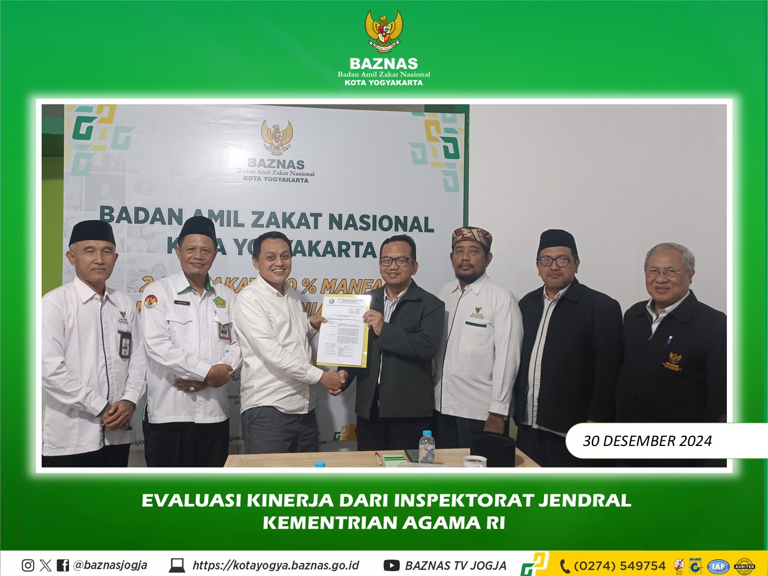 Closing Evaluasi Kinerja Oleh Inspektorat Jenderal Kementerian Agama RI, BAZNAS Kota Yogyakarta Siap Menjadi Piloting Kinerja Lembaga Pengelola Zakat.