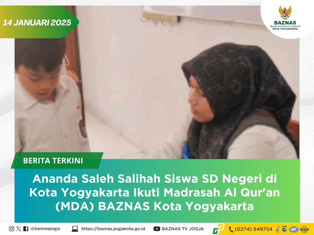 Ananda Saleh Salihah Siswa SD Negeri di Yogyakarta Ikuti Madrasah Al Qur'an (MDA) BAZNAS Kota Yogyakarta